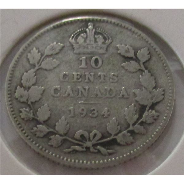 1934 CANADA KING GEORGE V SILVER DIME