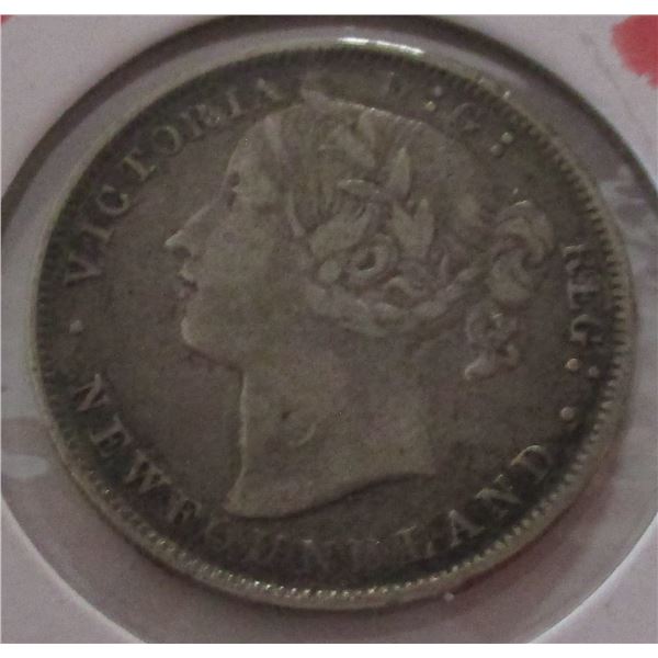 1865 NEWFOUNDLAND VICTORIAN VF SILVER 20 CENT