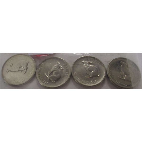1967 LOT OF FOUR CANADA CENTENNIAL RABBIT NICKELS