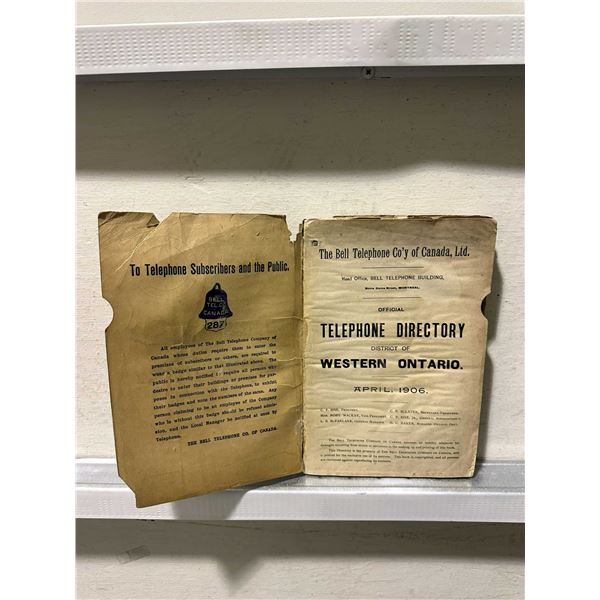 1906 April Bell Telephone Directory West Ontario