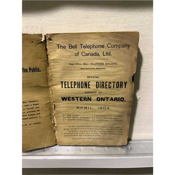 1904 April Bell Telephone Directory Western Ontaro