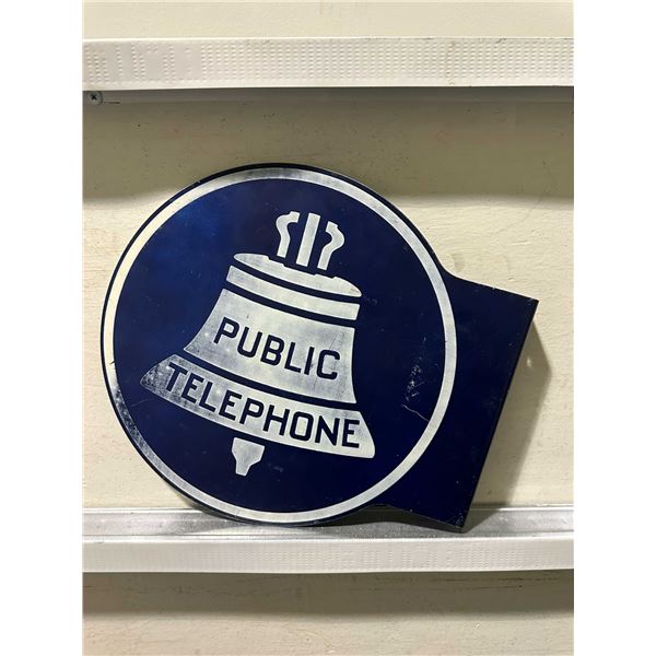 VINTAGE PORCELAIN "PUBLIC TELEPHONE" FLANGE SIGN