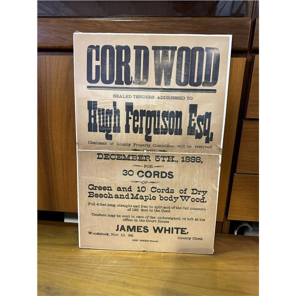 CordWood Hugh Ferquson Esq Dec 5th 1898 AD
