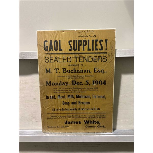 Gaol Supplies Ad Tender for jail supplies 1904