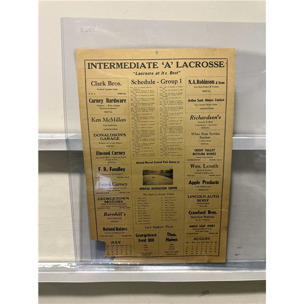 Intermediate A Lacrosse Schedule 1930-1940s