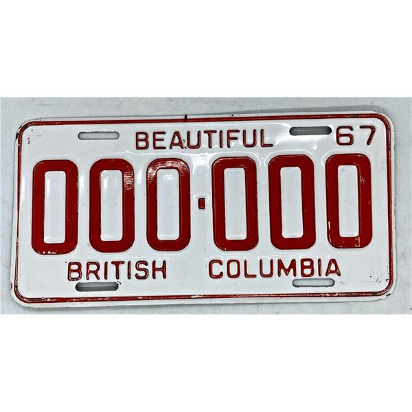 1967 B.C. ZEROs Sample License Plate #000-000