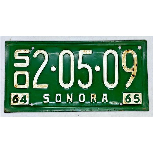 1964-1965 Sonora Mexico License Plate