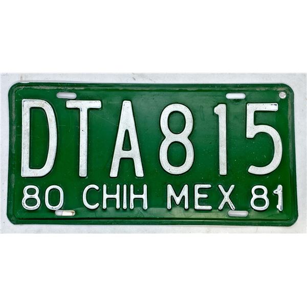 1980-81 Chih Mexico License plate DTA815