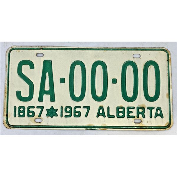 1867-1967 Alberta SAMPLE License Plate # SA-00-00