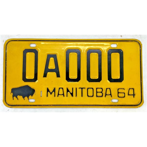1964 Manitoba Canada Sample License Plate #0A000