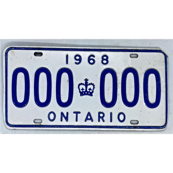 1968 Ontario SAMPLE License Plate # 000-000