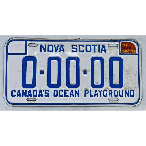 1973 Canada Nova Scotia SAMPLE L. Plate # 0-00-00