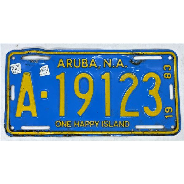 1983 ARUBA License Plate "One Happy Island"
