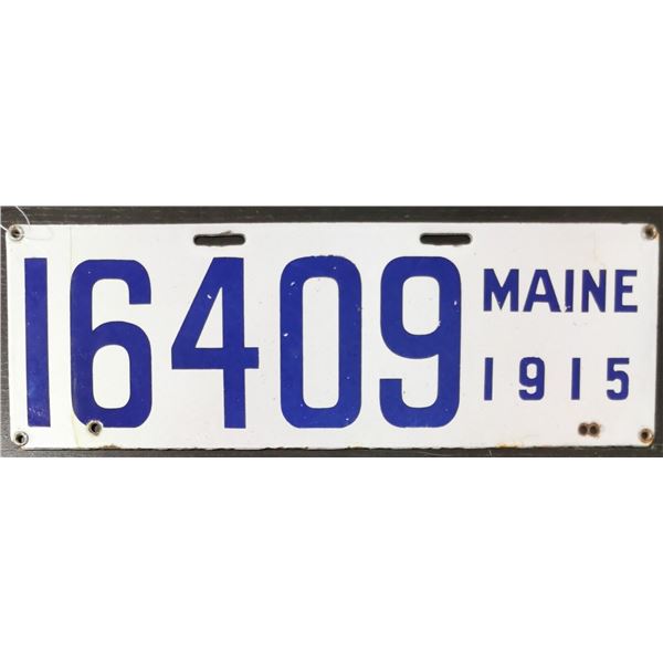 1915 Maine Porcelain Auto License Plate 16409