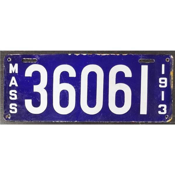 1913 Massachusetts Metal License Plate