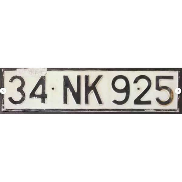 1962 Turkey Ankara Metal License Plate "34 NK 925"