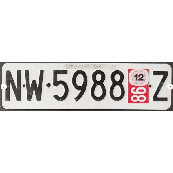 1998 Switzerland Metal License Plate "NW-5988 Z"