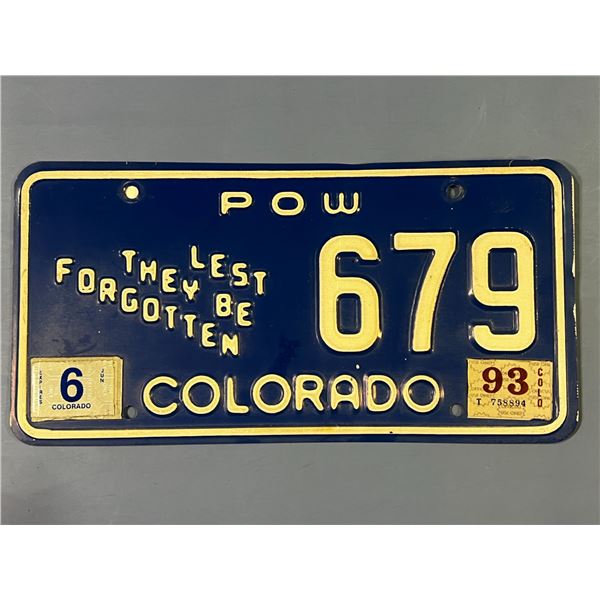 1993 Colarado POW License Plate "679"
