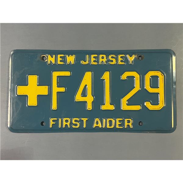 1981 New Jersey First Aider License Plate "F4129"