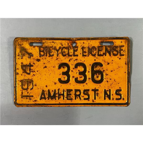 1947 Nova Scotia Amherst Bicycle L. Plate "336"