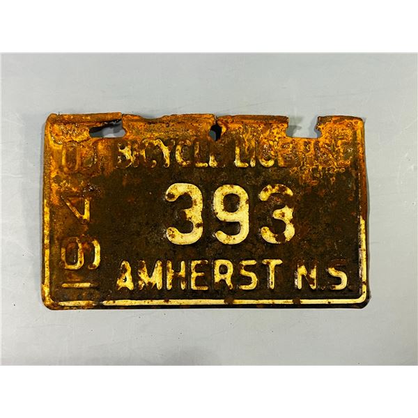 1948 Nova Scotia Amherst Bicycle L. Plate "393"