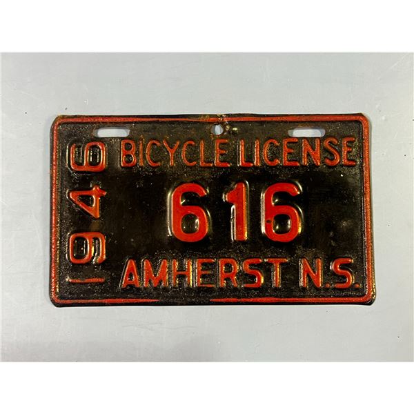 1946 Nova Scotia Amherst Bicycle L. Plate "616"