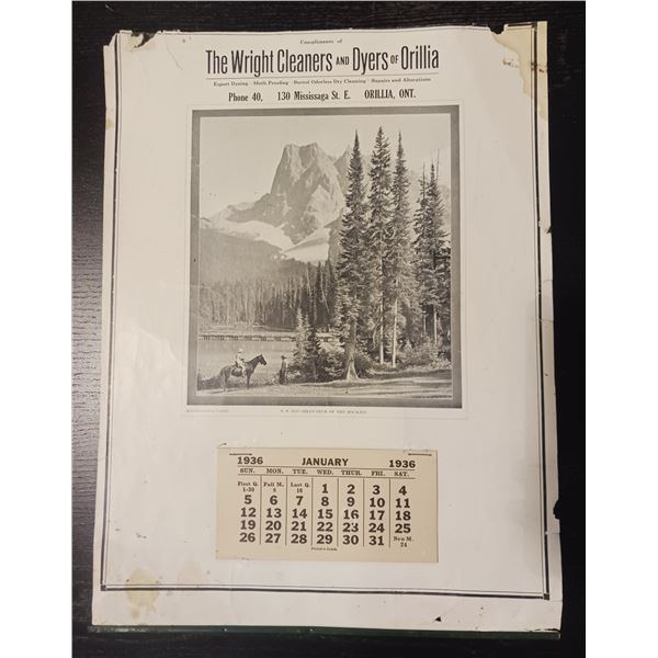 1936 Wright Cleaners & Dyers of Orillia Calendar