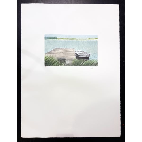 Boat Dock Pencil Crayon Drawing 114/250 by Lymauw