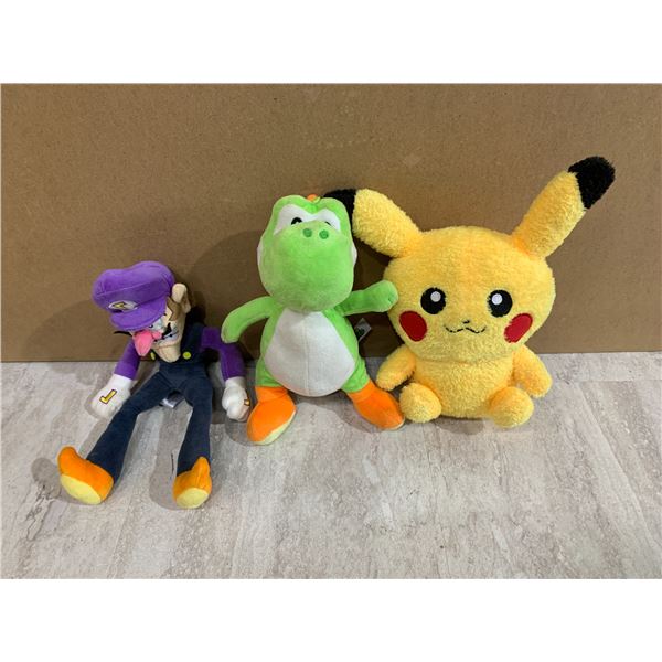 Lot of 3 Stuffies Picachu Woluigi And Yoshi