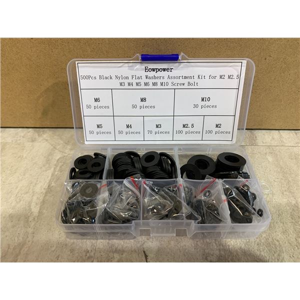 500 Pcs Black Nylon Flat Washers Assortment Kit M6/M8/M10/M5/M4/M3/M2.5/M2