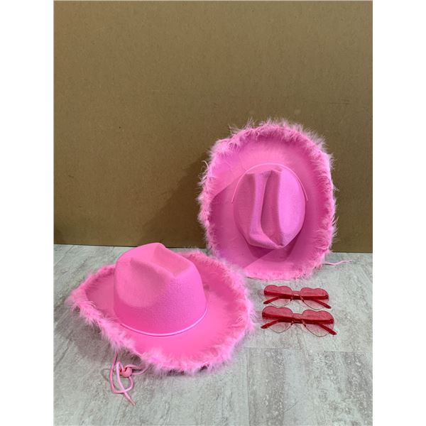 Lot of 2 Pink Cowboy Hat With Heart Glasses