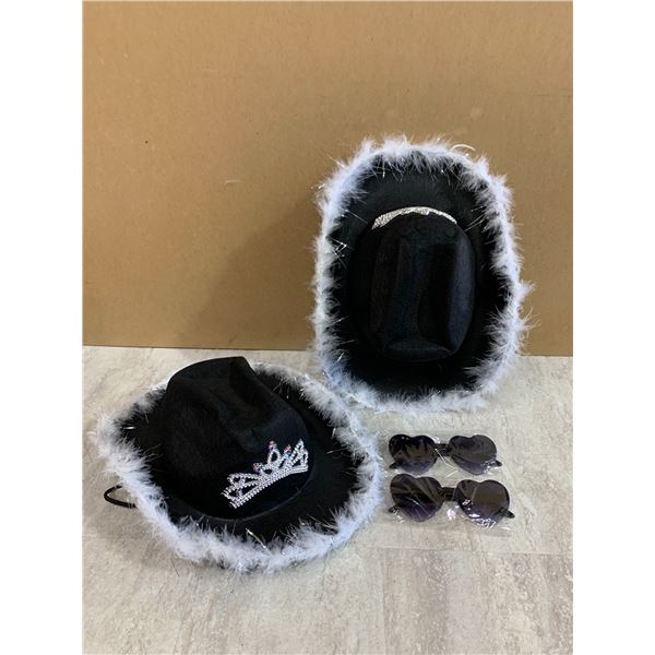 Lot of 2 Black Cowboy Hat With Glasses