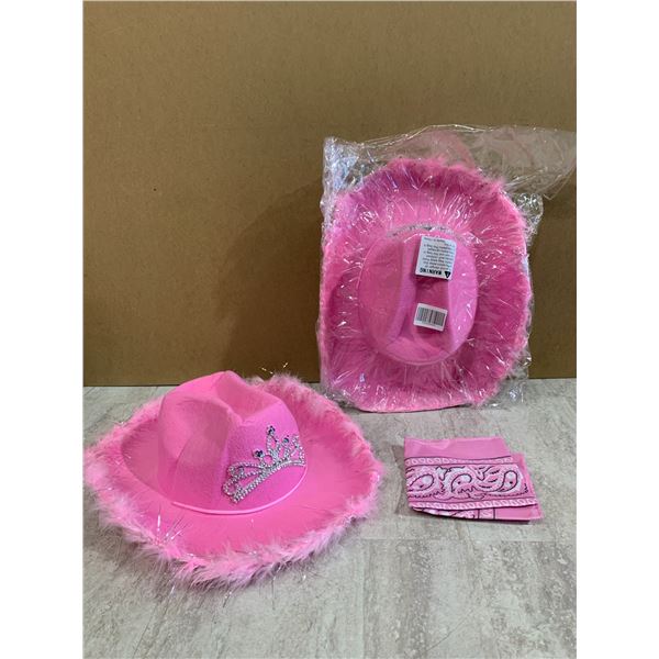Lot of 2 Pink Cowboy Hat With Heart Glasses