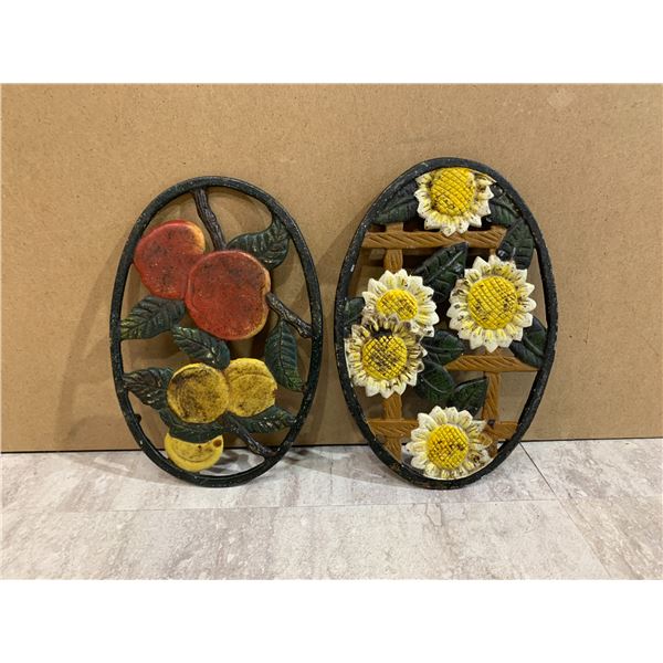 Lot of 2 Cast Iron Flower Pattern Hot Plates