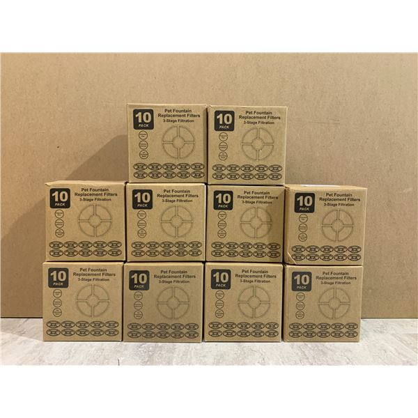 Lot of Ten 10 Packs of Pet Fountain Replacement Filters (100 Total)