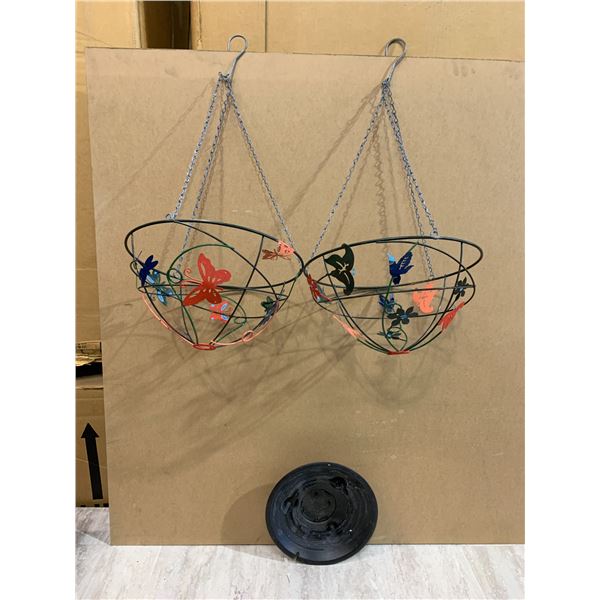 Lot of 2 Metal Bird & Butterfly Designed Hanging Planters