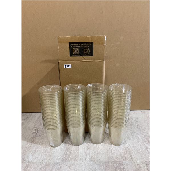 Goodluck 100 Pcs Plastic Cups Clear Bottom Glitter Gold 10oz