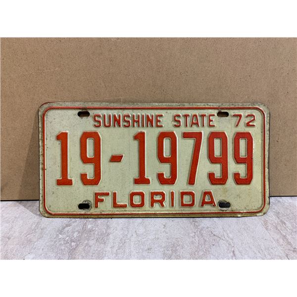 Sunshine State Florida 1972 License Plate