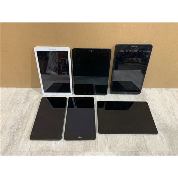 Lot of 6 Android Tablets/ 3 Samsung, 1 Huawei,1 LG And 1 ZTE Untested As Is