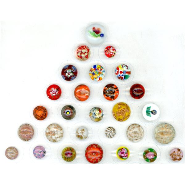 A PARTIAL CARD OF DIVISION THREE GLASS BUTTONS