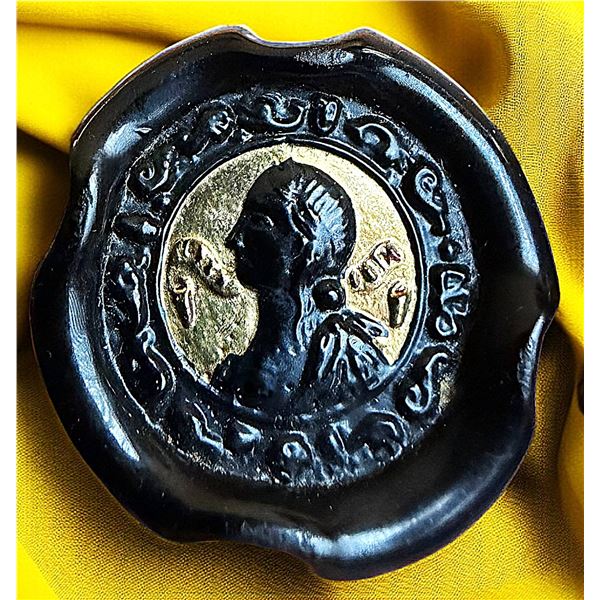 A DIVISION THREE BLACK GLASS PICTORIAL BUTTON