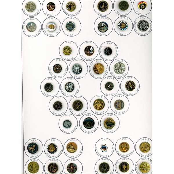 A CARD OF DIVISION ONE ASSORTED METAL BUTTONS