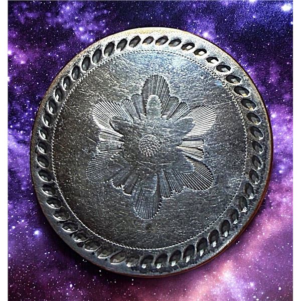 A DIVISION ONE HAND TOOLED COPPER BUTTON