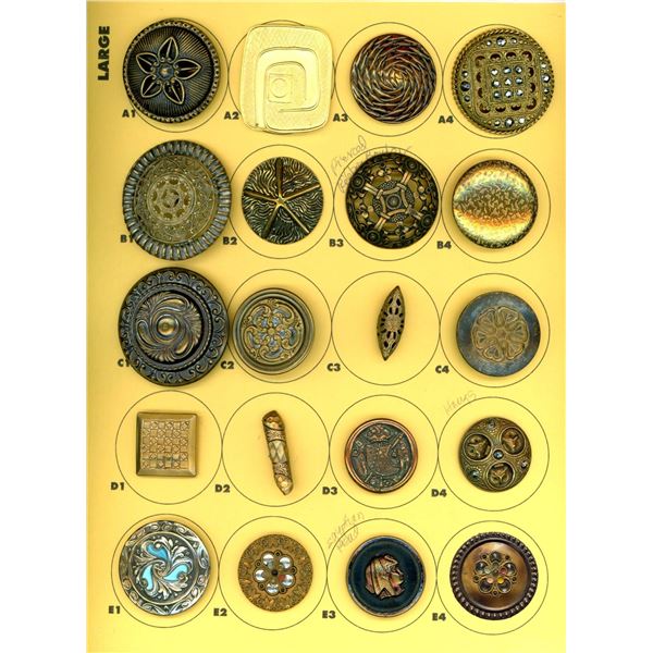 A CARD OF DIVISION 1 & 3 ASSORTED METAL BUTTONS