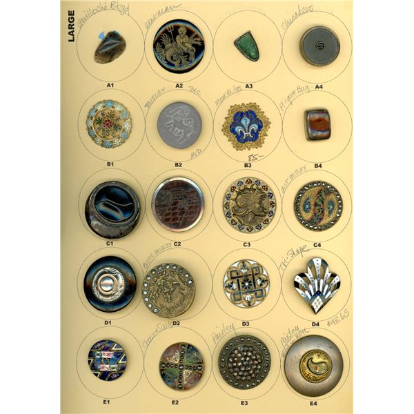 A CARD OF DIVISION 1 & 3 ASSORTED MATERIAL BUTTONS
