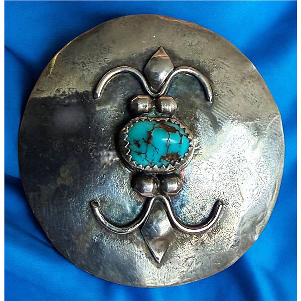 A DIVISION THREE SILVER AND TURQUOISE BUTTON