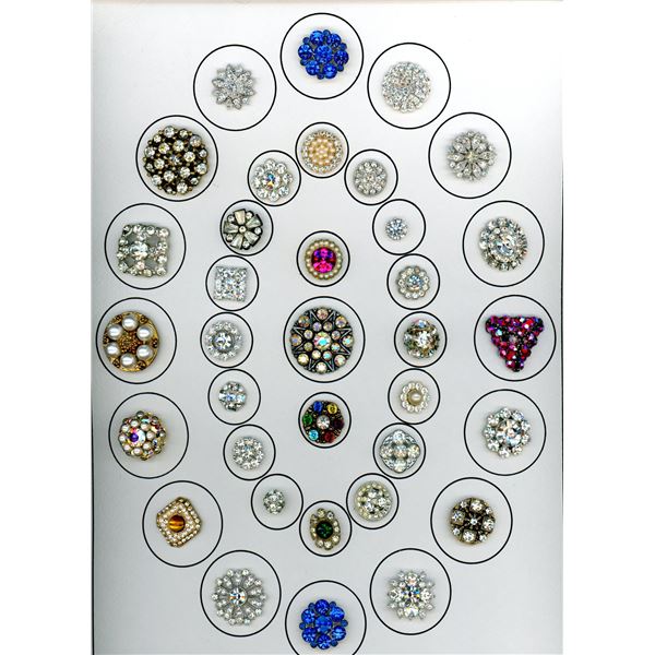 A CARD OF DIVISION THREE "GLITZ" BUTTONS