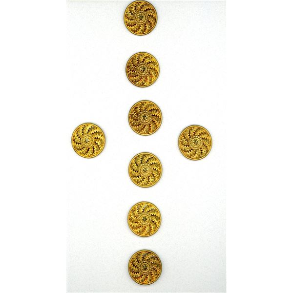 A CARD OF DIVISION THREE GILDED METAL BUTTONS