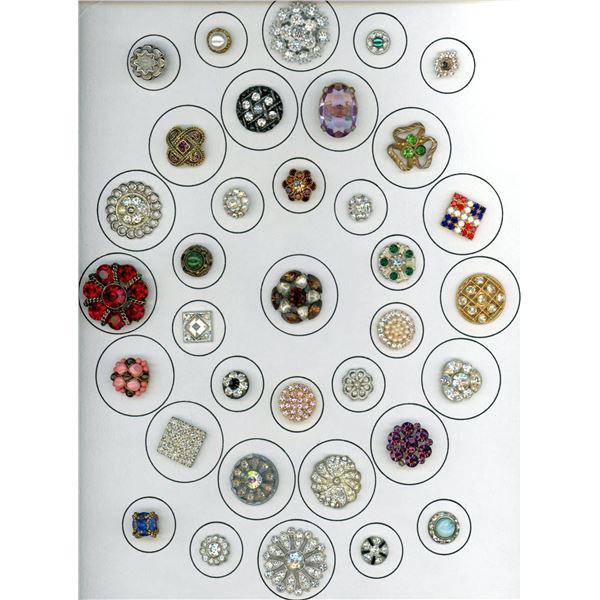 A CARD OF DIVISION THREE "GLITZ" BUTTONS