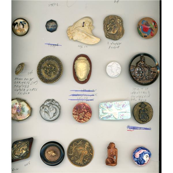 A CARD OF DIVISION 1 AND 3 ASSORTED MATERIAL BUTTONS